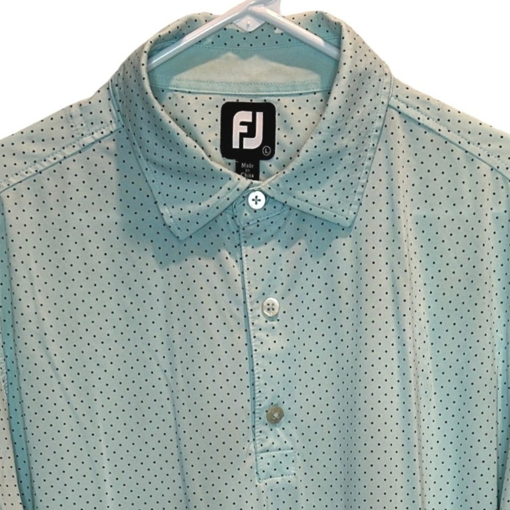 FootJoy Polo Shirt Large Men's Mint Green Black Polka‎ Dot Short Sleeve Golf Top